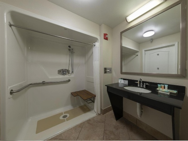 Hotel In Kissimmee Accessible Bathroom Walk-In Shower Grab Bars Vanity